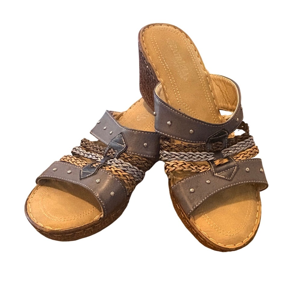 Patrizia by Spring Step Blue Gray Braided Studded Wedge Sandals Womens 40 US 9